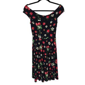New York and company stretch womens XS black strawberry off shoulder mini dress
